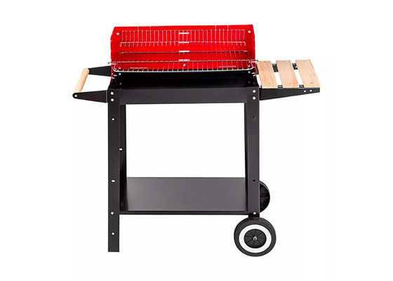 18 Inch Freestanding Charcoal Bbq Grill With Wheels Red Lid Rolling Garden Wood Portable