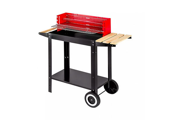 18 Inch Freestanding Charcoal Bbq Grill With Wheels Red Lid Rolling Garden Wood Portable