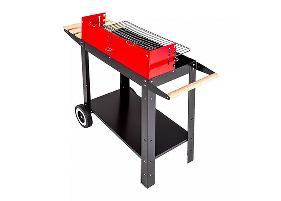 18 Inch Freestanding Charcoal Bbq Grill With Wheels Red Lid Rolling Garden Wood Portable