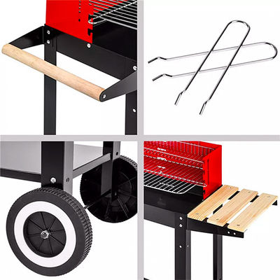 18 Inch Freestanding Charcoal Bbq Grill With Wheels Red Lid Rolling Garden Wood Portable