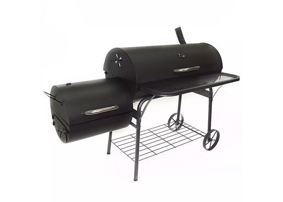 Barrel Pellet Smoker Grills Griddle Combo BBQ Trolley Chimney Double Outdoor 57.1"