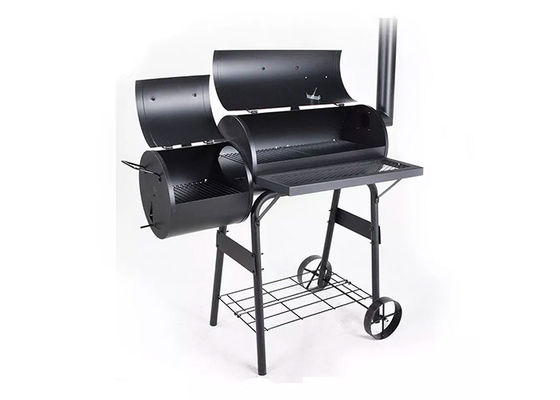 Barrel Pellet Smoker Grills Griddle Combo BBQ Trolley Chimney Double Outdoor 57.1"