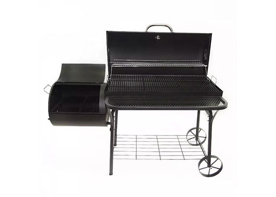 Barrel Pellet Smoker Grills Griddle Combo BBQ Trolley Chimney Double Outdoor 57.1"
