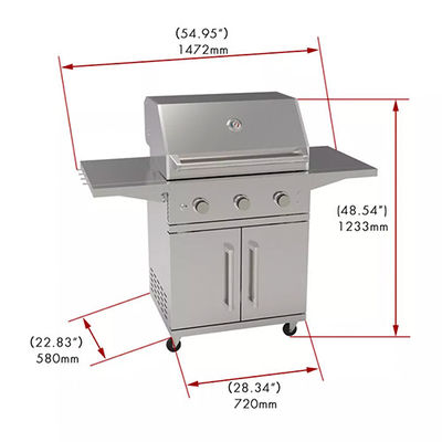 Freestanding Flat Top Grill Combo Cabinets Wheels 3 Burner Gas Bbq With Side Burner
