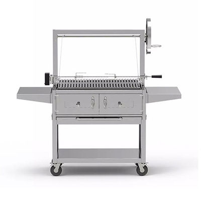Ss Stainless Steel Charcoal Bbq Grill With Rotisserie Smoker Portable Movable 70"