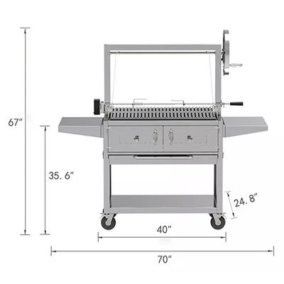 Ss Stainless Steel Charcoal Bbq Grill With Rotisserie Smoker Portable Movable 70"