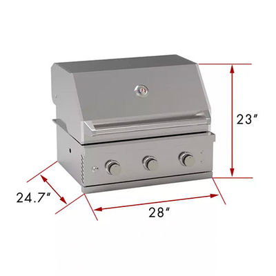 28 Inch 3 Burner Gas Grill Built In Bbq 12000 Btu Side Burner grill
