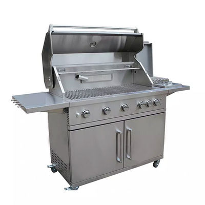 5 Burner Barbeque Gas Grills Quick Connect Bbq 44 Inch Freestanding With Cart