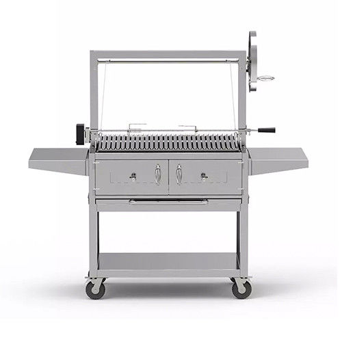 Ss Stainless Steel Charcoal Bbq Grill With Rotisserie Smoker Portable Movable 70"
