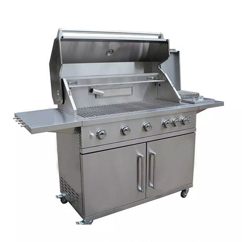 5 Burner Barbeque Gas Grills Quick Connect Bbq 44 Inch Freestanding With Cart