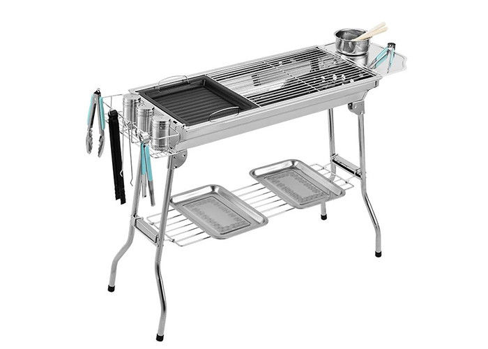 Stainless Steel Collapsible Charcoal Grills Table Top Tool Handle Folding Cooking Outdoor
